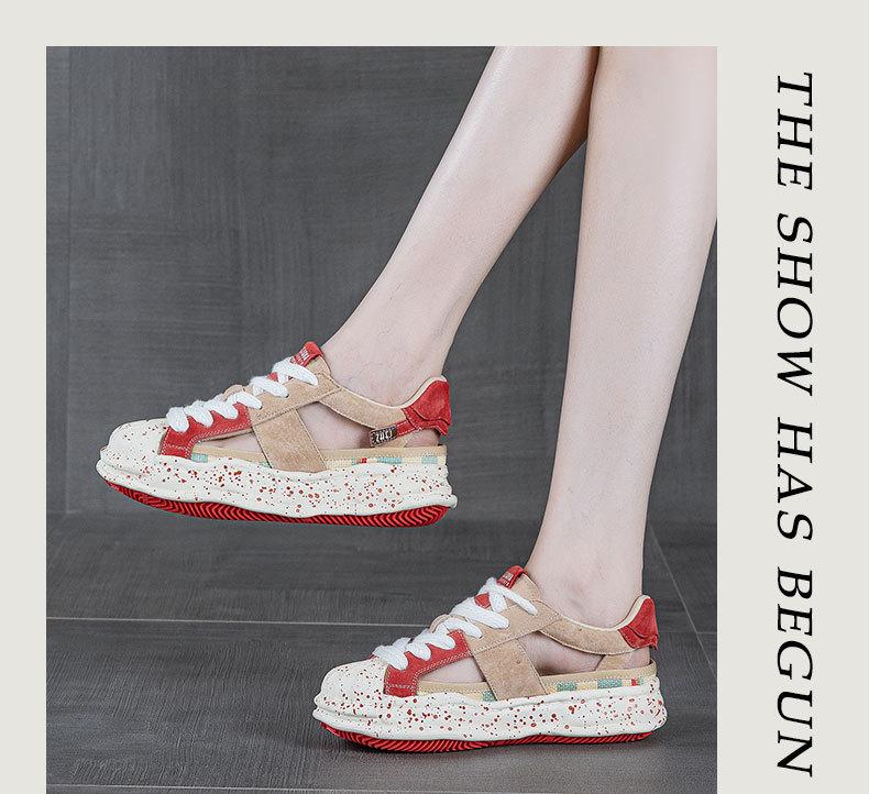 Shell head dissolving shoes women's spring new niche splashing ink design sense thick sole heightening sports and leisure board shoes