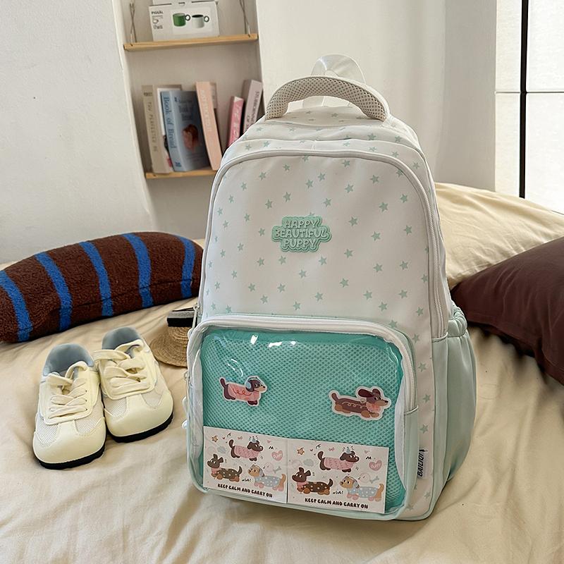 Women's Large Capacity Backpack Color Block Student Schoolbag Girls Stars Print Backpack