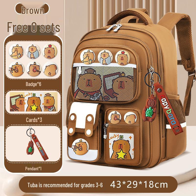 Schultasche mit großer Kapazität und Rückenstütze für Jungen im Alter von 3-6 Jahren, Capybara-Design, 1. Klasse