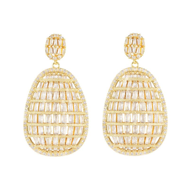 Heavy Industry Super Flash Hollow Earrings, Gas Full Of Zircon Three-Dimensional Geometric Copper Gold-Plated Earrings, Earrings.