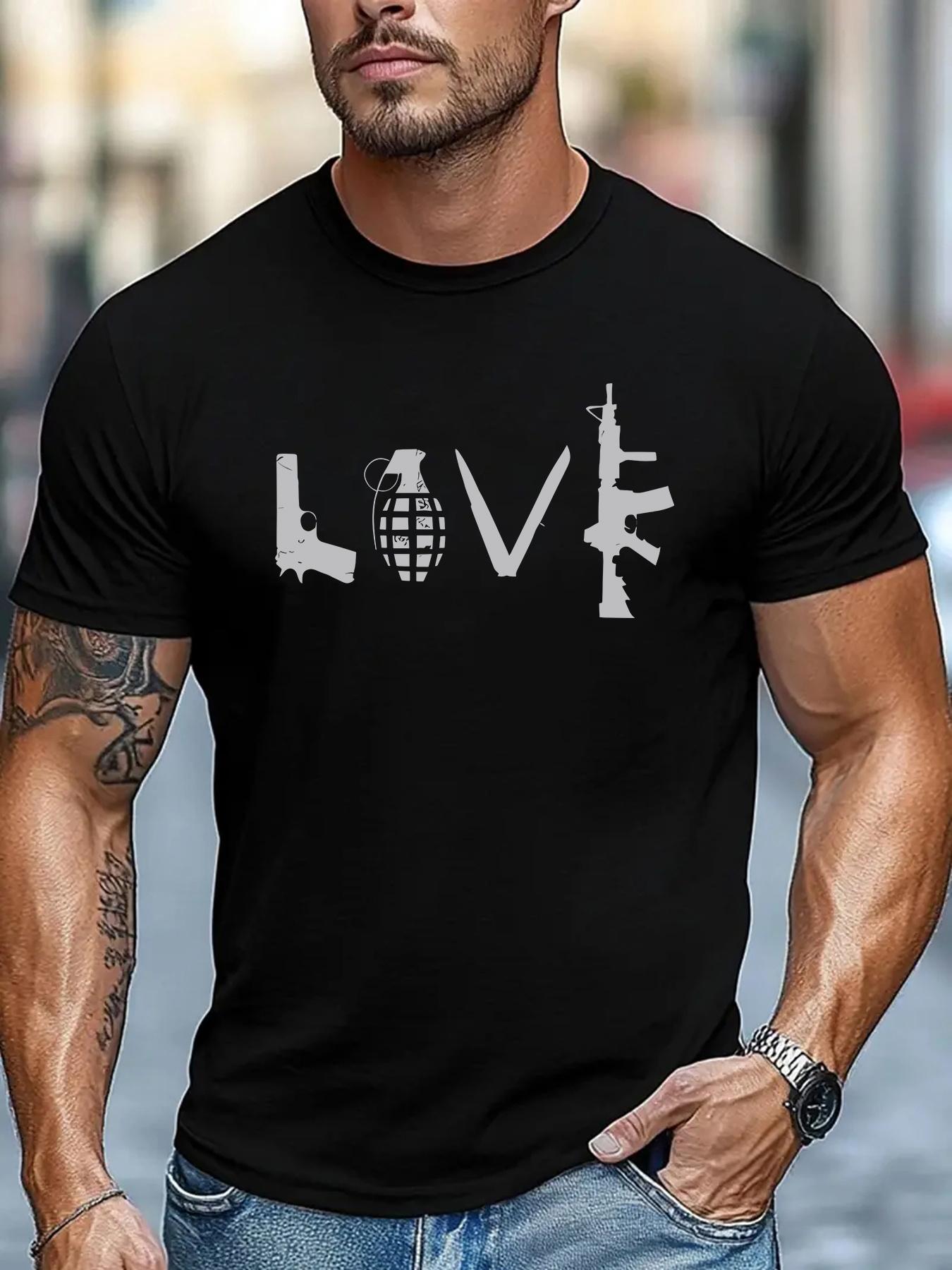 

-style Funny LOVE Weapons Fun Men s Black Short-sleeved T-shirt M
