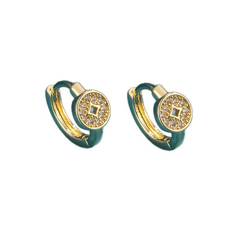 2026 Exquisite Women's Light Luxury Diamond-Inlaid Copper Coin Earrings - Trendy High-End Style