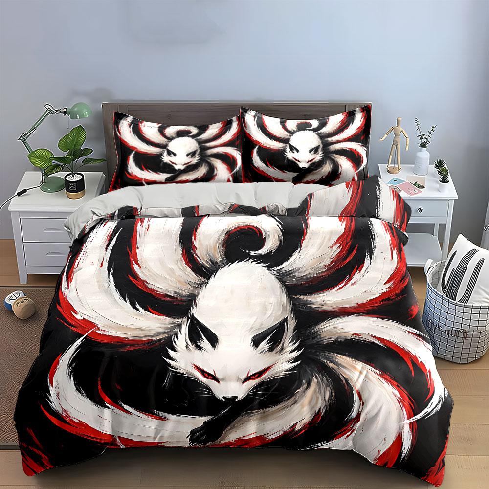 White Nine-Tailed Fox Design Bedding Duvet Cover Set Duvet Cover Pillowcases (1*Duvet Cover 2*Pillowcases, without duvet insert)
