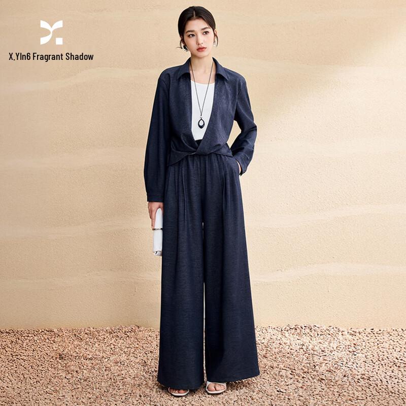 Women s Faux Two-Piece Denim Twist-Knot Shirt M