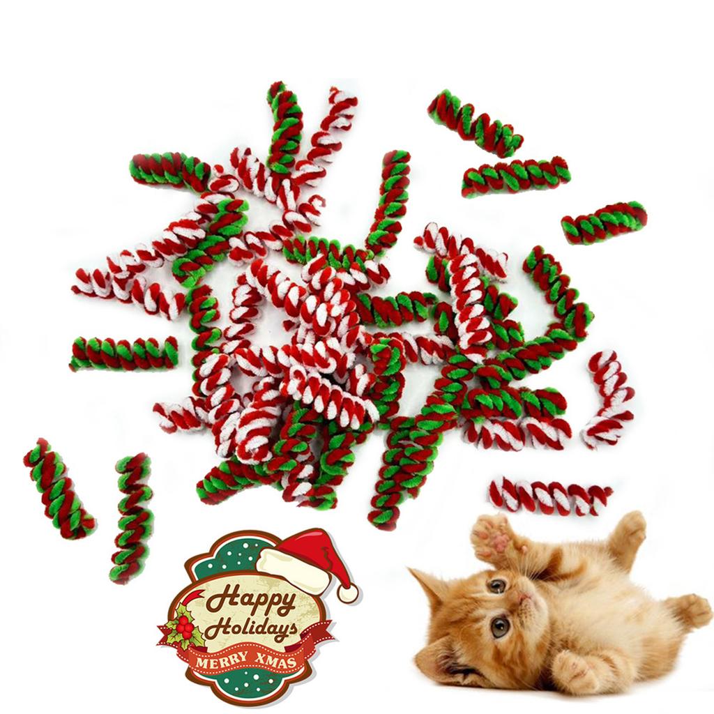 10Pcs Christmas Cat Toys For Pets Fluffy Spring Teaser Wand Interactive Boredom Relief Gift Cats Play Holiday Gift For Pets