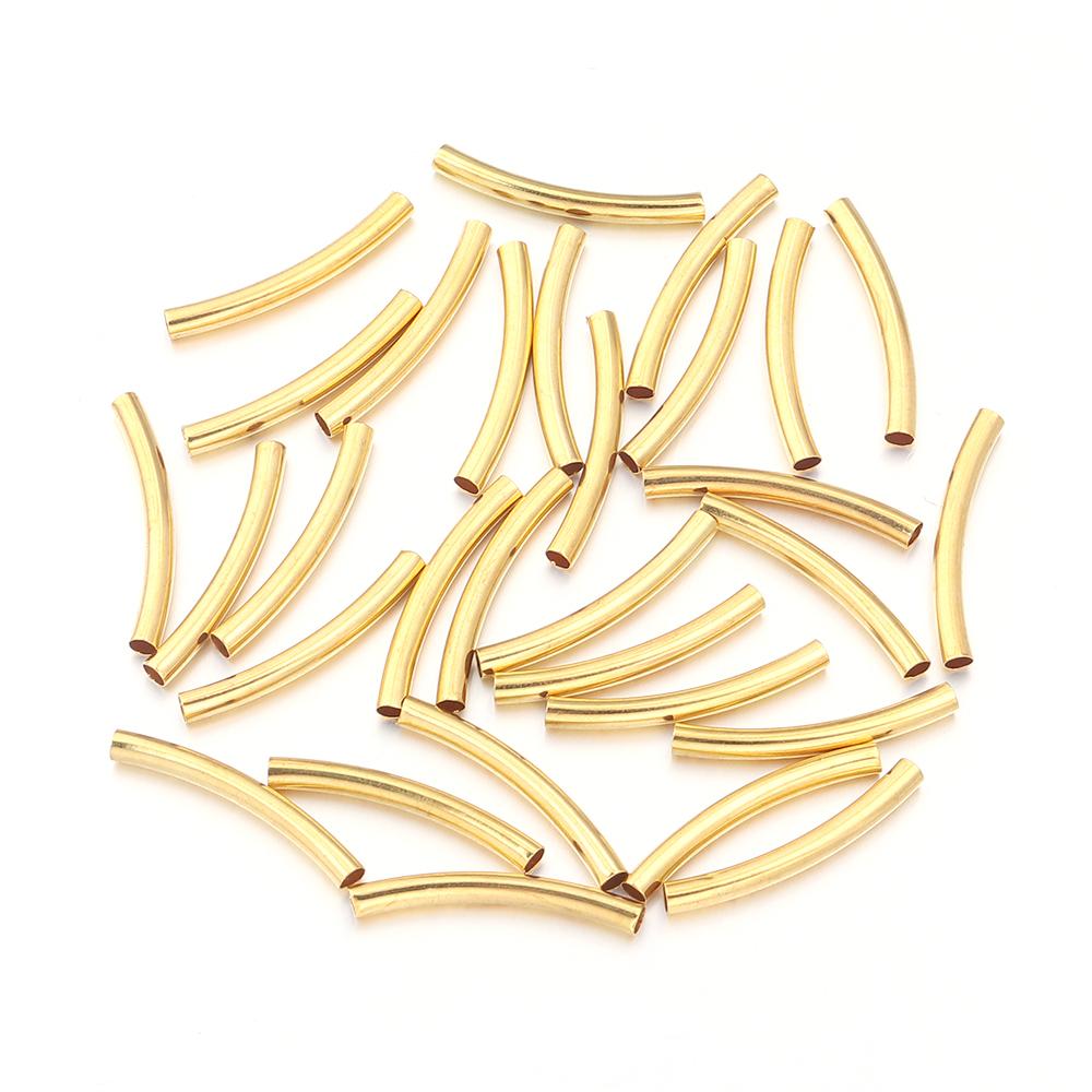 50pcs/lot Copper Curved Tube Gold Silver Smooth Tube Beads Jewelry Connectors For DIY Charm Bracelet Necklace Making Accessories