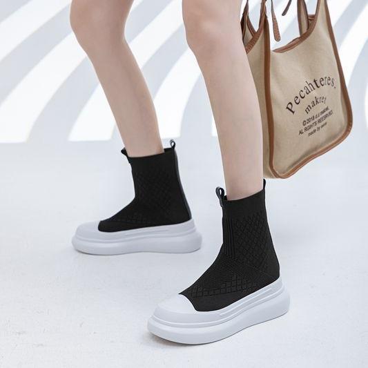 Fashion Casual High on Platform Shoes for Women Spring Autumn Ankle Boots Stylish Korean Designer Stretch Knitted Slip On Woman Footwear
