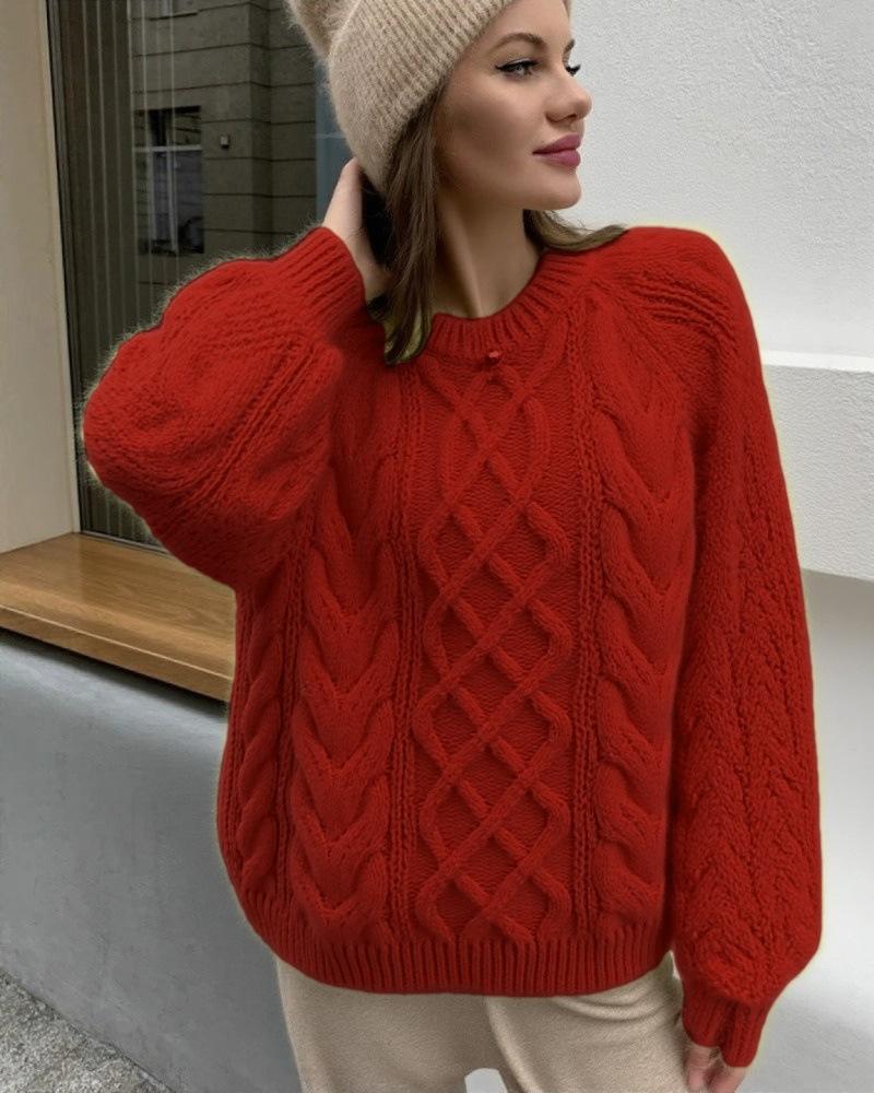 2026 sweater women's crew neck twist pullover autumn and winter lazy wind loose thickened twisted knitted sweater foreign trade women