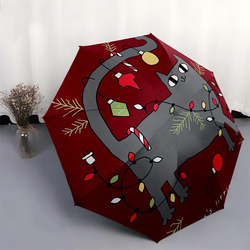 1pc Christmas Cat Helper Umbrella with Plastic Handle, Suitable for All Seasons Outdoor PT394