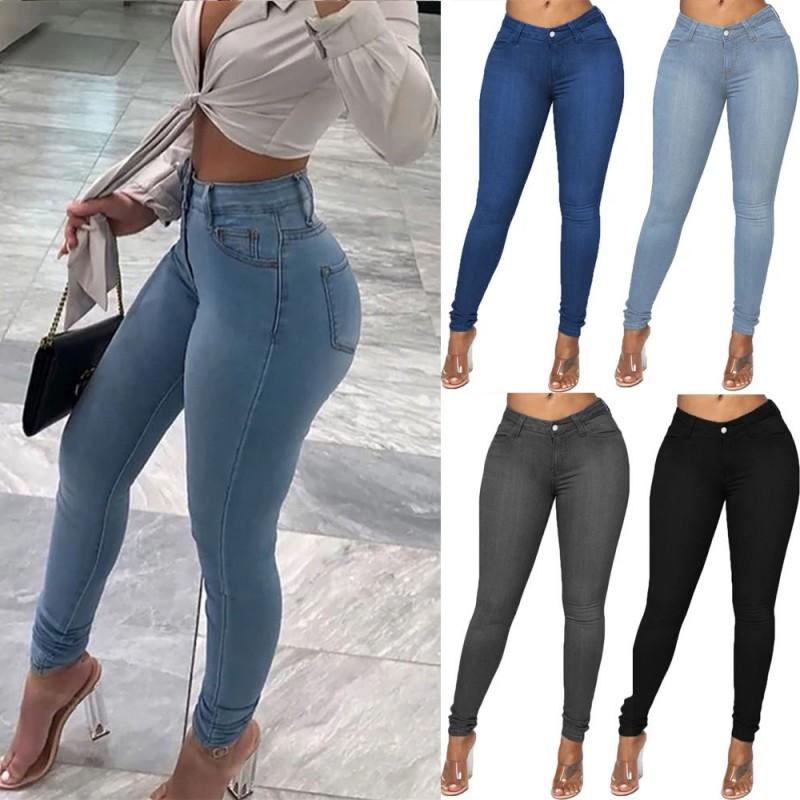 Womens High-Waisted Slim Fit Denim Pencil Pants Stretch-Free Cotton Jeans 2026