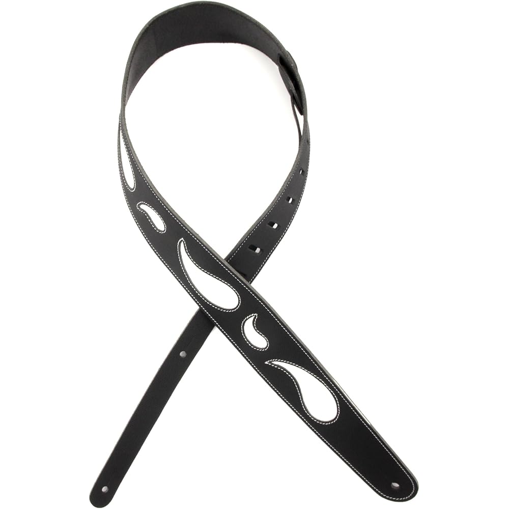Planet Waves L25W1411 2.5-Inch Leather Guitar Strap, Paisley Window, Black with White by D'Addario