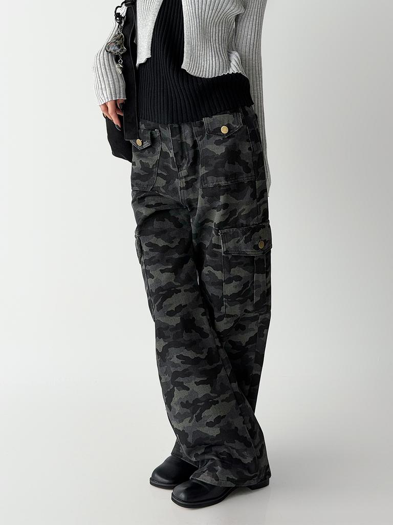 THE GREEN LAB Camo Military Cargo Pants [Camo Black]