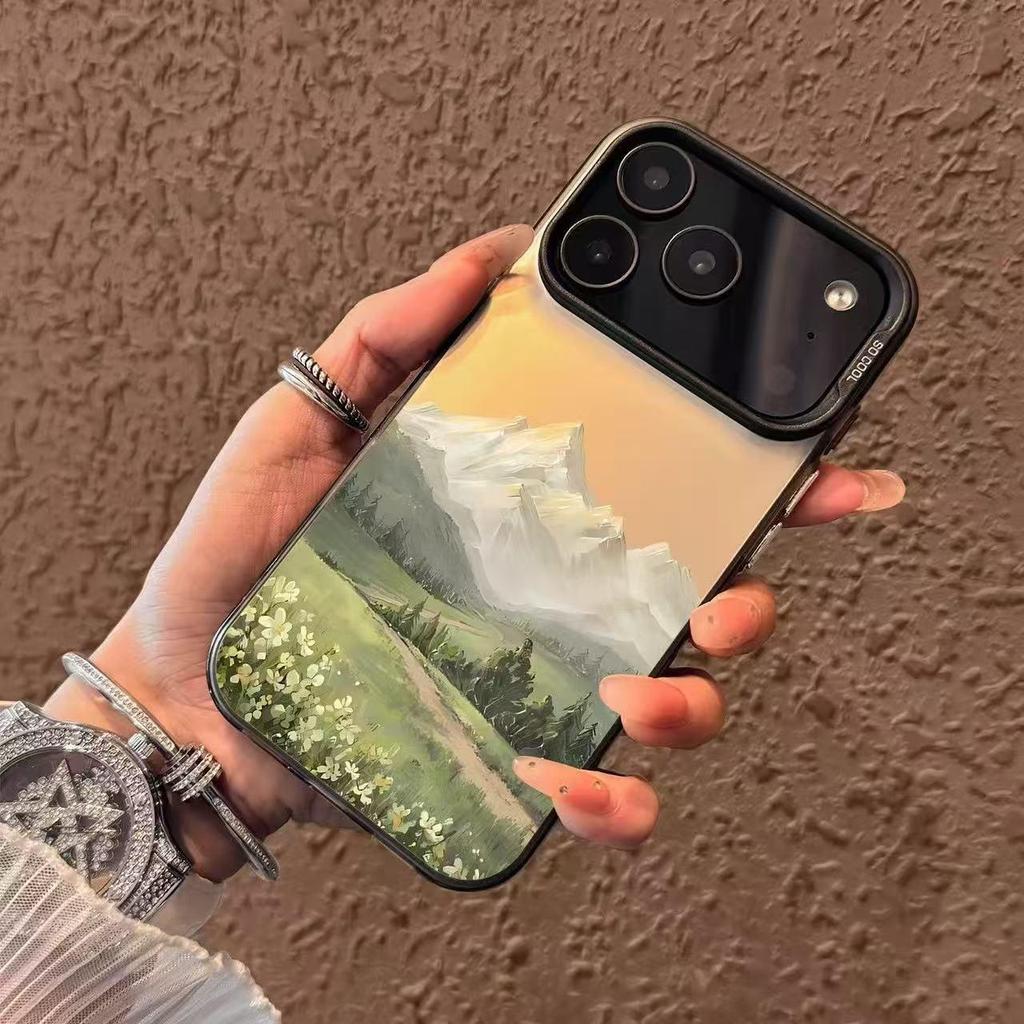 Silver Shell Colorful Landscape Oil Painting Apple Phone Case for Models 14/13/12/17/16/15 Pro/Pro Max