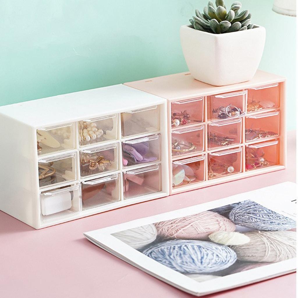 Desktop Storage Box Dust Proof Plastic Multi Purpose with 9 Drawers Desk Stationery Organizer for