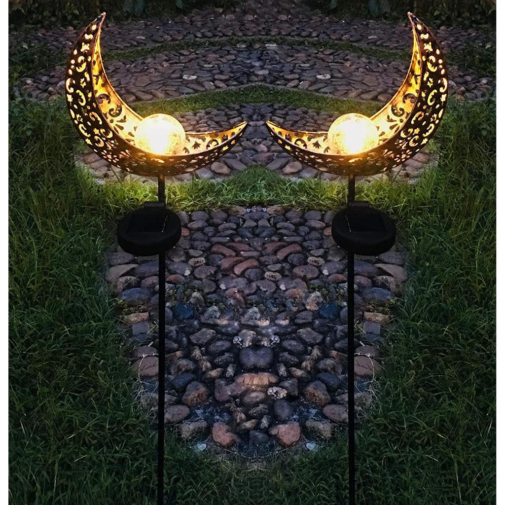 Solar Wrought Iron LED Flame Moon Landscape Lights for Outdoor Courtyards and Villas