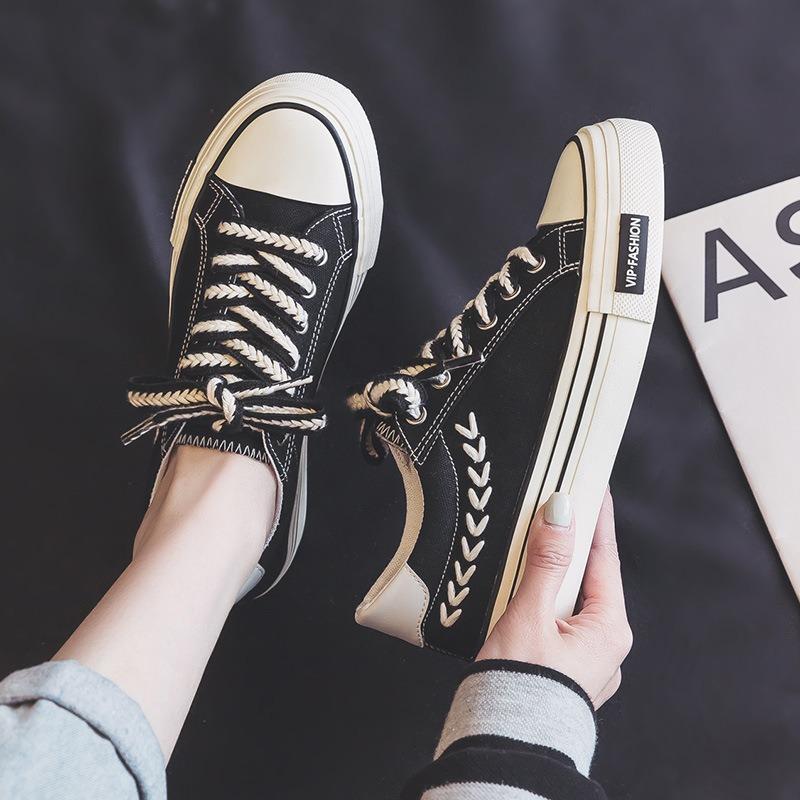 thick-soled wheat ear canvas shoes women's shoes versatile spring thin niche design casual breathable board shoes
