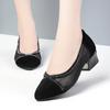 Rhinestone Mesh Women Shoes Classic 3.5/5.5cm High Quality Hollow Out Comfort Slip On Square Heel Shoes Lady Fashion Party Shoe