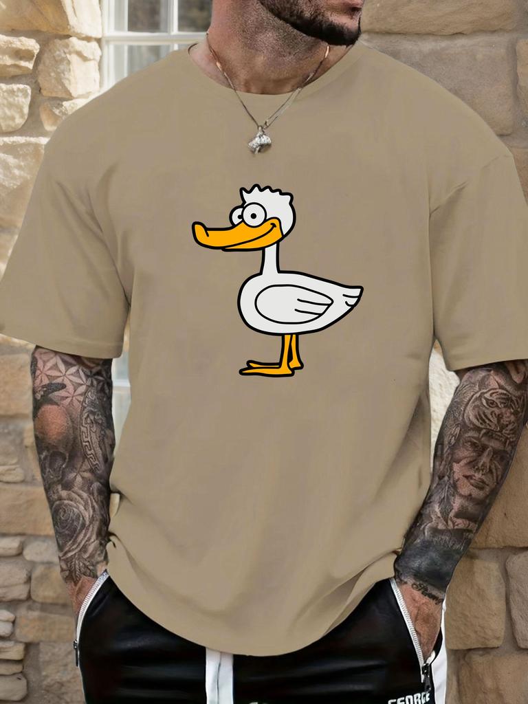 Mens Casual Tshirt Cartoon Duck Print Short Sleeve Round Neck Breathable Soft Oversized Fun Daily Wear Tee