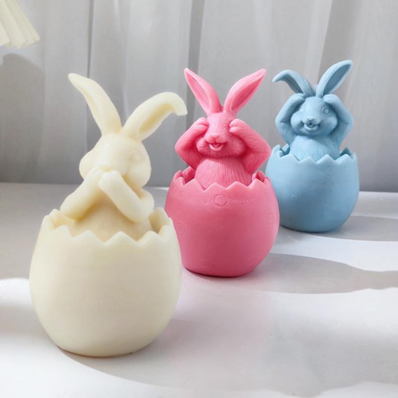 Long-Eared Egg Rabbit Plaster Doll-Silicone Mold Homemade Bunny Aromatherapy Candle Mold DIY Plaster Mold Home Decor