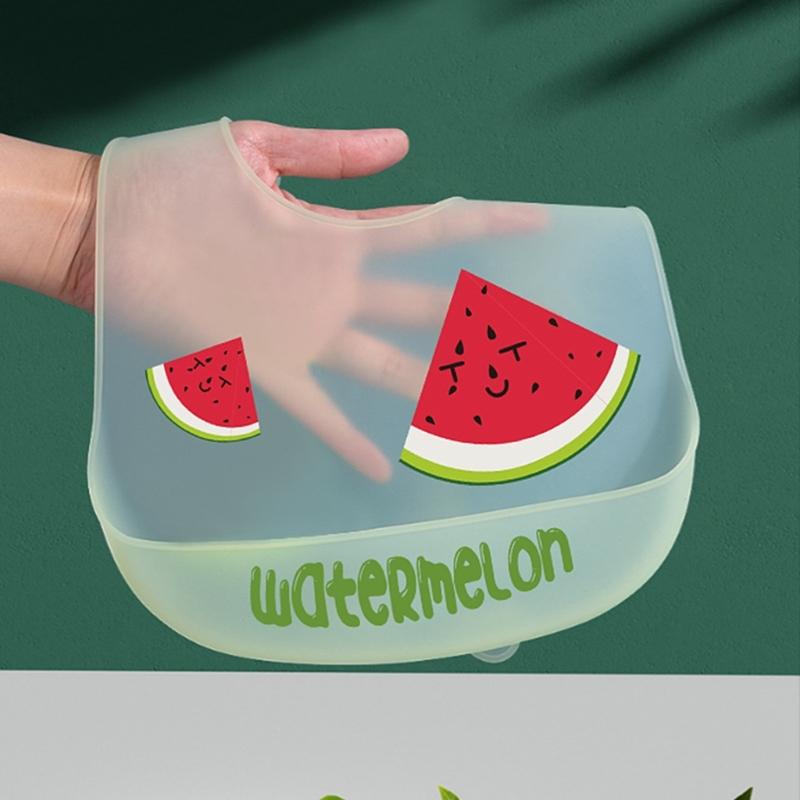 Baby Silicone Bib Cartoon Feeding Bib Waterproof Infant Boy Girl Washable Bib Food Spill Protective Bib with Food Pocket