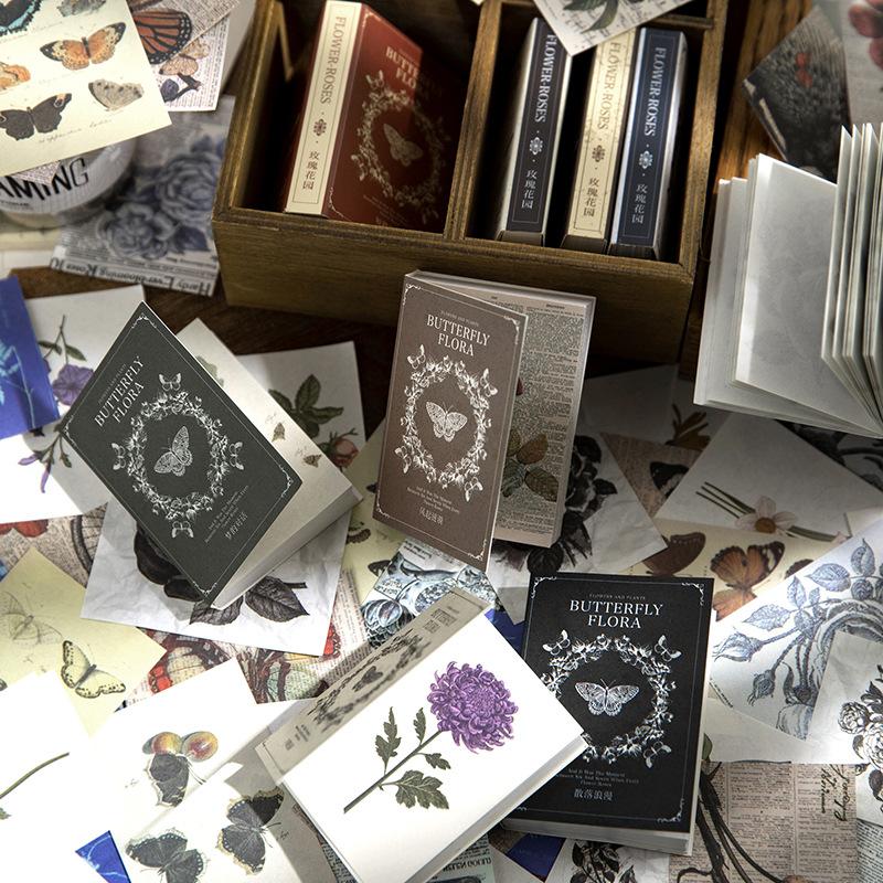 100-Sheet Vintage Miniature Material Mini-Book Set, Retro-Themed Craft Pages, for Journal Collage & Handmade Creation