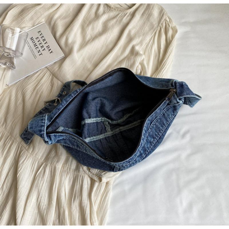 College Student Shoulder Bag Japanese Harajuku Denim Bag Girls Korean Versatile Crossbody Bag Women Shoulder Dumpling Bag