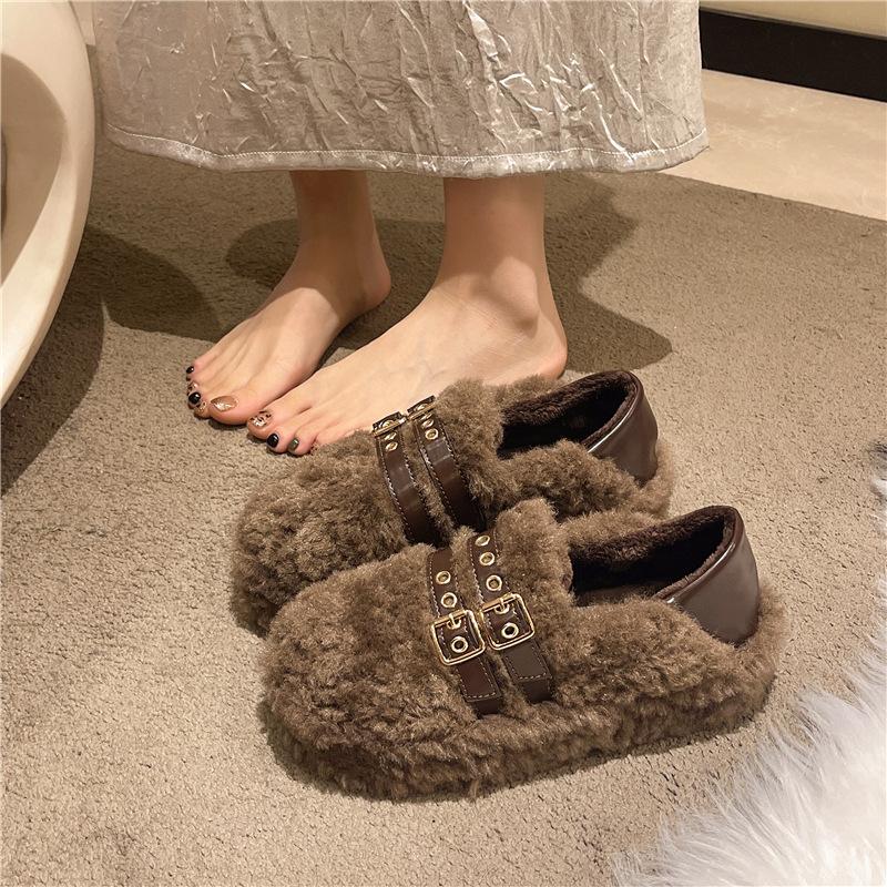 Super Fire French Platform One-pedal Mary Jane Mao Mao Shoes Children Wear 2025 New Doudou Shoes Cotton Shoes In Autumn and Winter