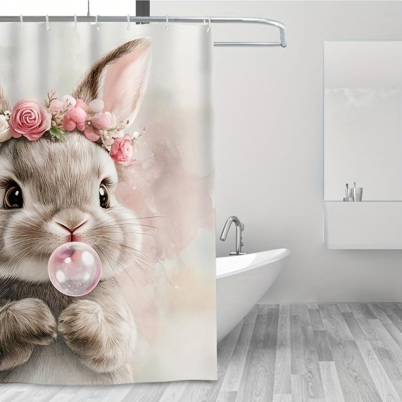 Charming rabbit shower curtain - rabbits with flower crowns hanging in the living room, bedroom decoration - cute and natural