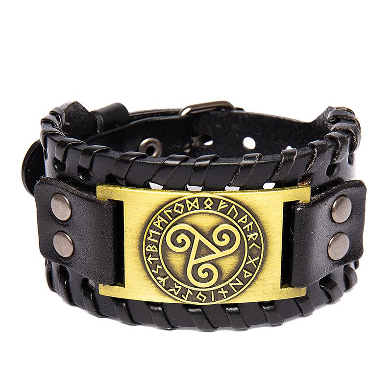 New Retro Wide Leather Nordic Rune of Odi Bracelet for Men Celtic Viking Solomon Pattern Party Gifts Accessories