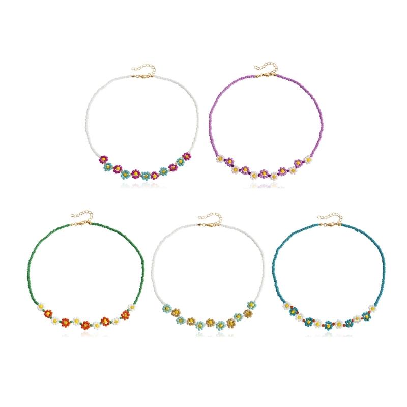 Korean Sweet Cool Resin Flower Charm Beaded Pendant Necklace for Women Girls Fashion Choker Necklace Party Jewelry Gift