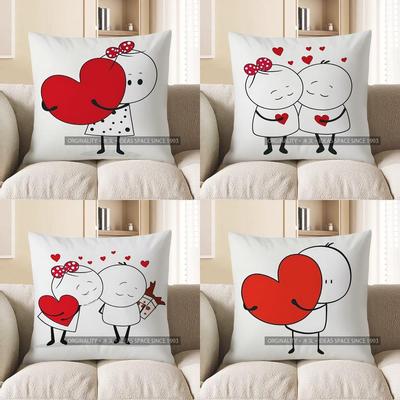 Home Decor Cute Girl Hugging Heart Cartoon Throw Pillow Pattern Cushion Cover Suitable For Sofa Bedroom Car Pillow Cover