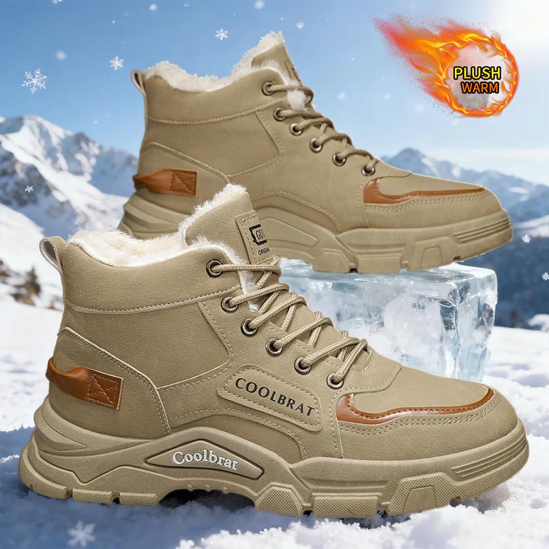 Men's Trendy High-Top Casual Sports Boots - Moto- Fleece-Lined Snow Boots, Outdoor Street Hiking Ankle Boots