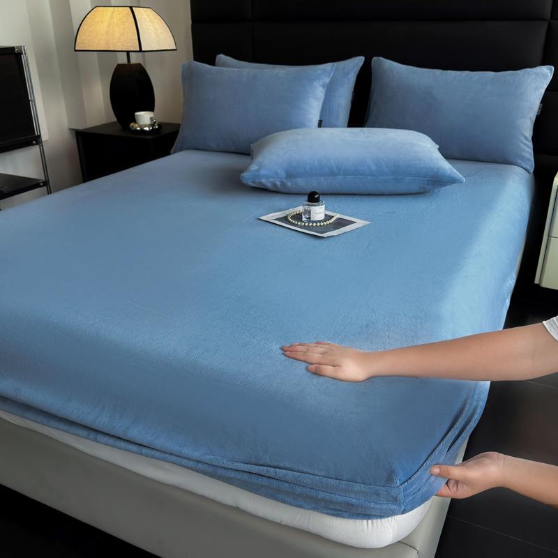WOSTAR Winter warm milk velvet fitted sheet elastic mattress protector cover thermal thick bed linens 150x190 bedding king size