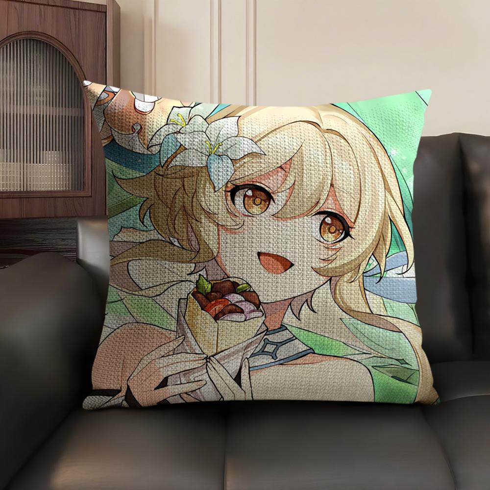 Lumine Cute Genshin Impact Cushion Cover Natural Linen Organic Fabric Double-Sided Printing Sofa Home Decor Gift Pillow Case