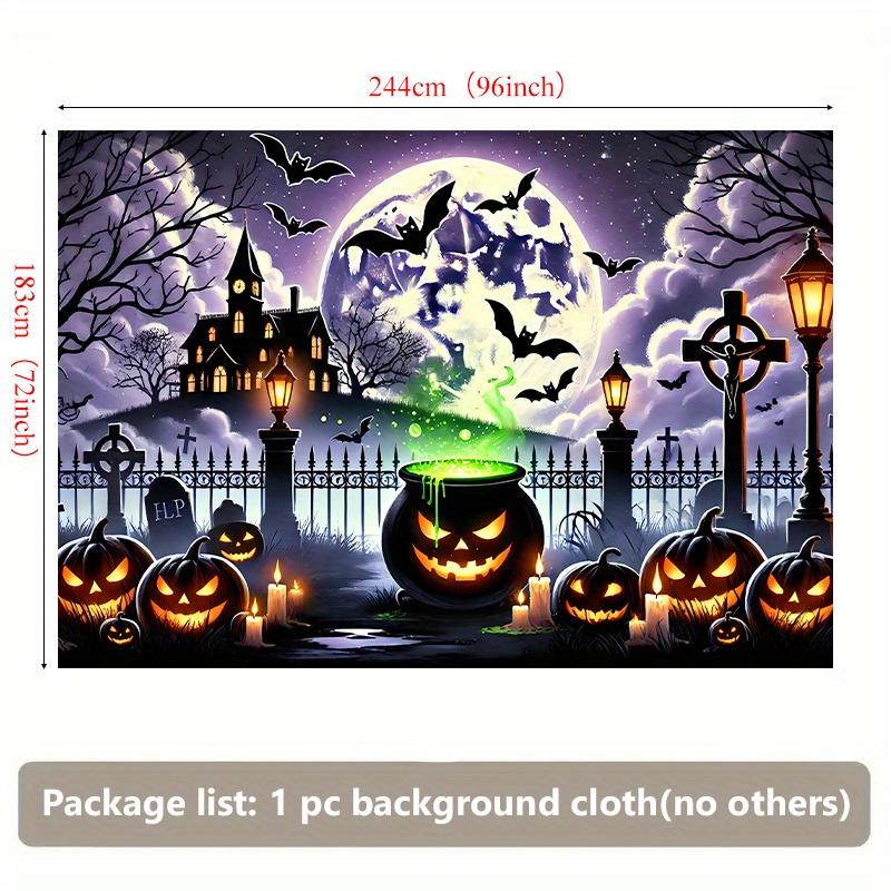 Scary Halloween Background Featuring Pumpkin Lanterns Full Moon and Haunted House - Polyester Wall flags.PMJ