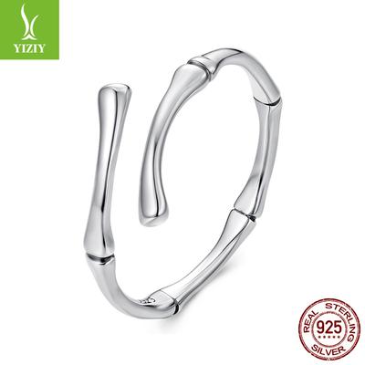 S925 Sterlingsilber Schlichter Bambus Offener Ring, Grenzüberschreitende Mode Minimalistischer Stil Verstellbarer Ring Schmuck