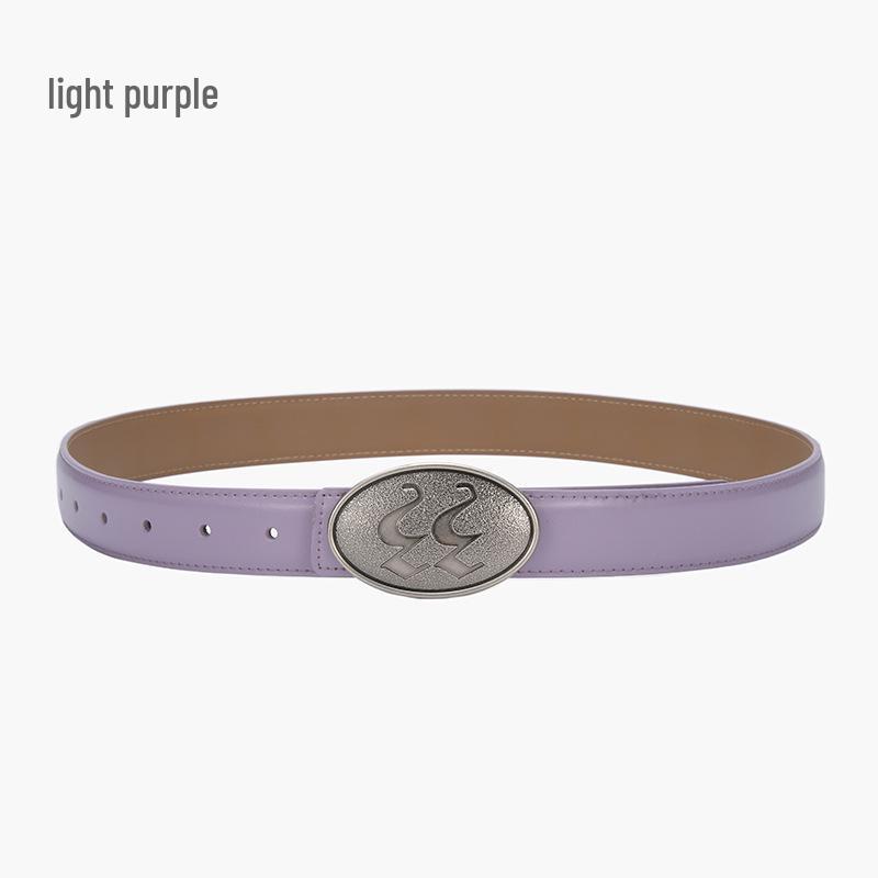 Korean Style Women's Antique Leather Belt with Oval Silver Buckle - Simple Cowhide Waist Belt for Ladies' Jeans and Shirts