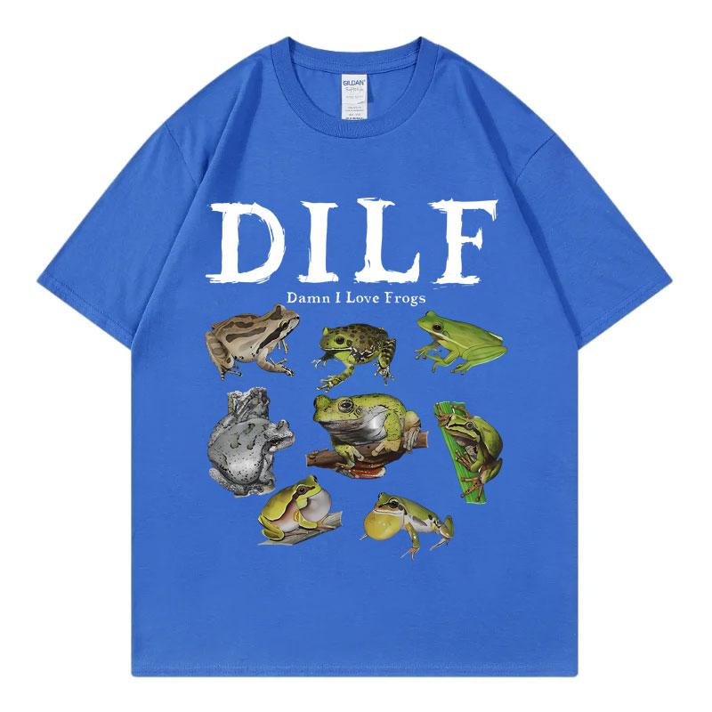 Dilf Damn I Love Frogs Graphic T Shirts Men's Women's Fashion Short Sleeve T-shirt Vintage Summer Street Clothing T-shirts Tops