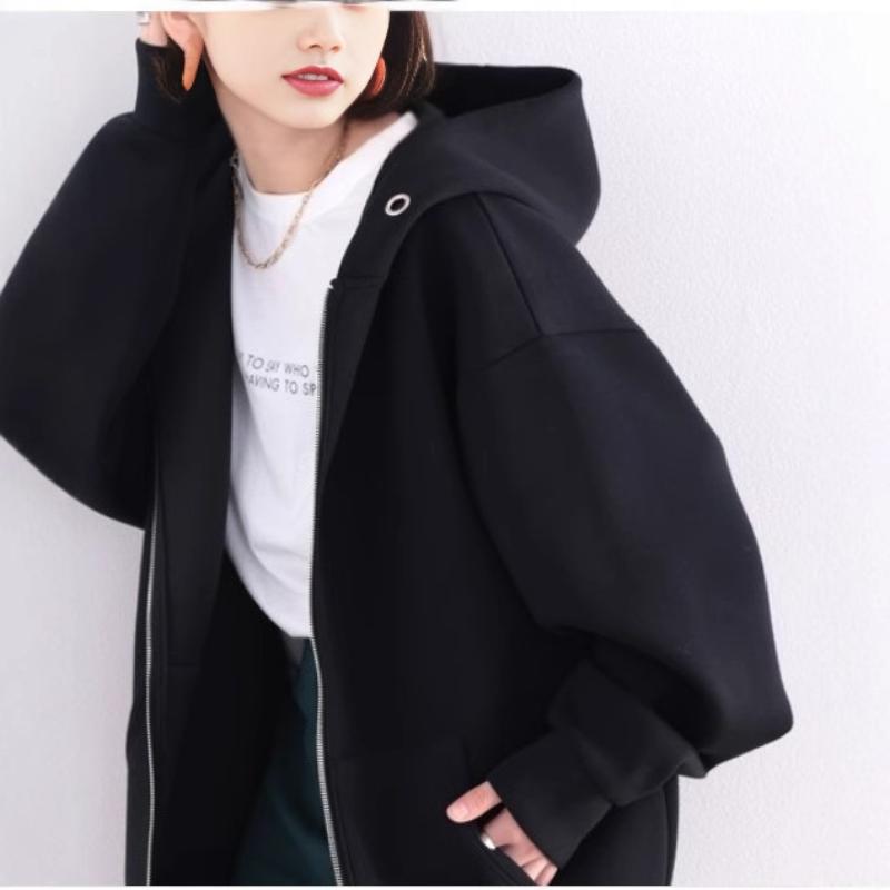 

Spring Women s Hooded Zip Up Oversized Long Black Hoodie Coat OneSize чёрный