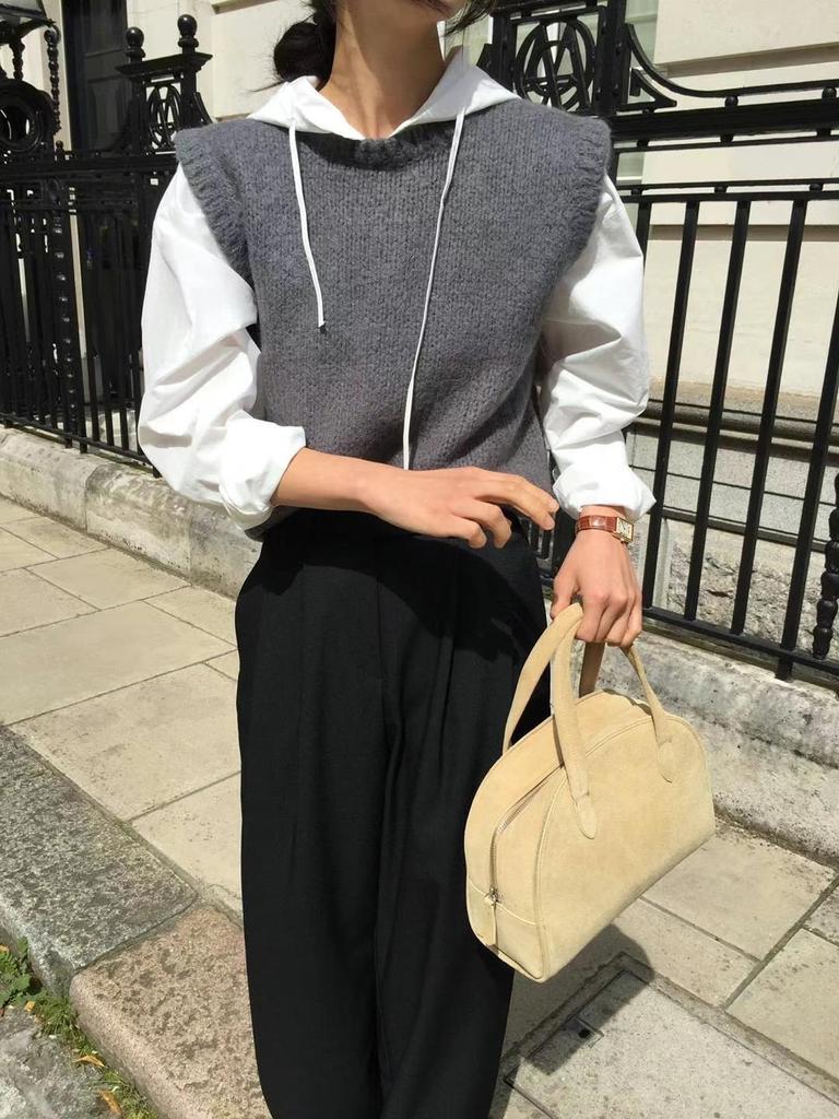 H* overt Solid Color Round Neck Knitted Vest 2024 - Early Autumn Korean Style Layered Top for Women Commuting