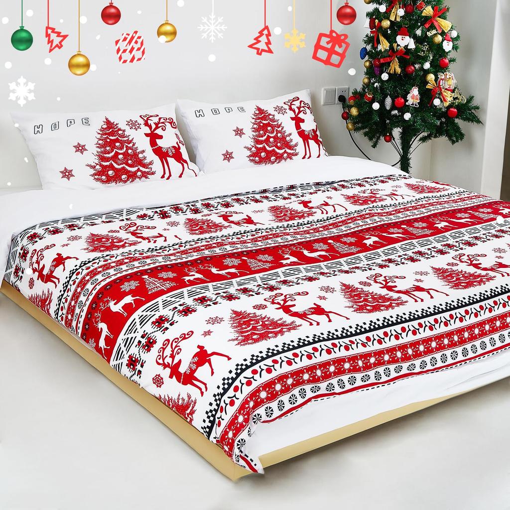 Christmas Three-Piece Quilt Cover Digital Printing Bedding Set Elk Christmas Tree Bed Cover