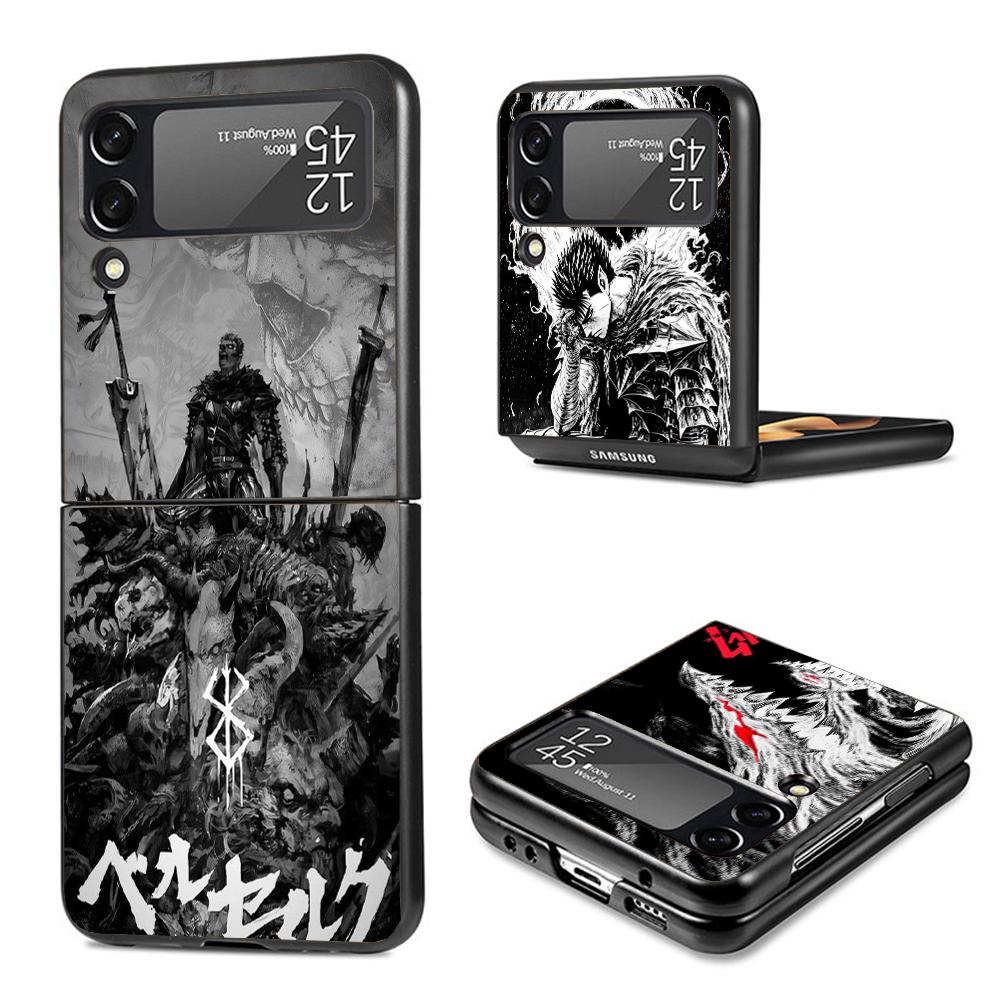 Black White G-Guts B-Berserks Hard Black Cover for Samsung Galaxy Z Flip 7 6 5 4 3 5G Phone Case Flip7 Flip6 Flip5 Flip4 Flip3 P