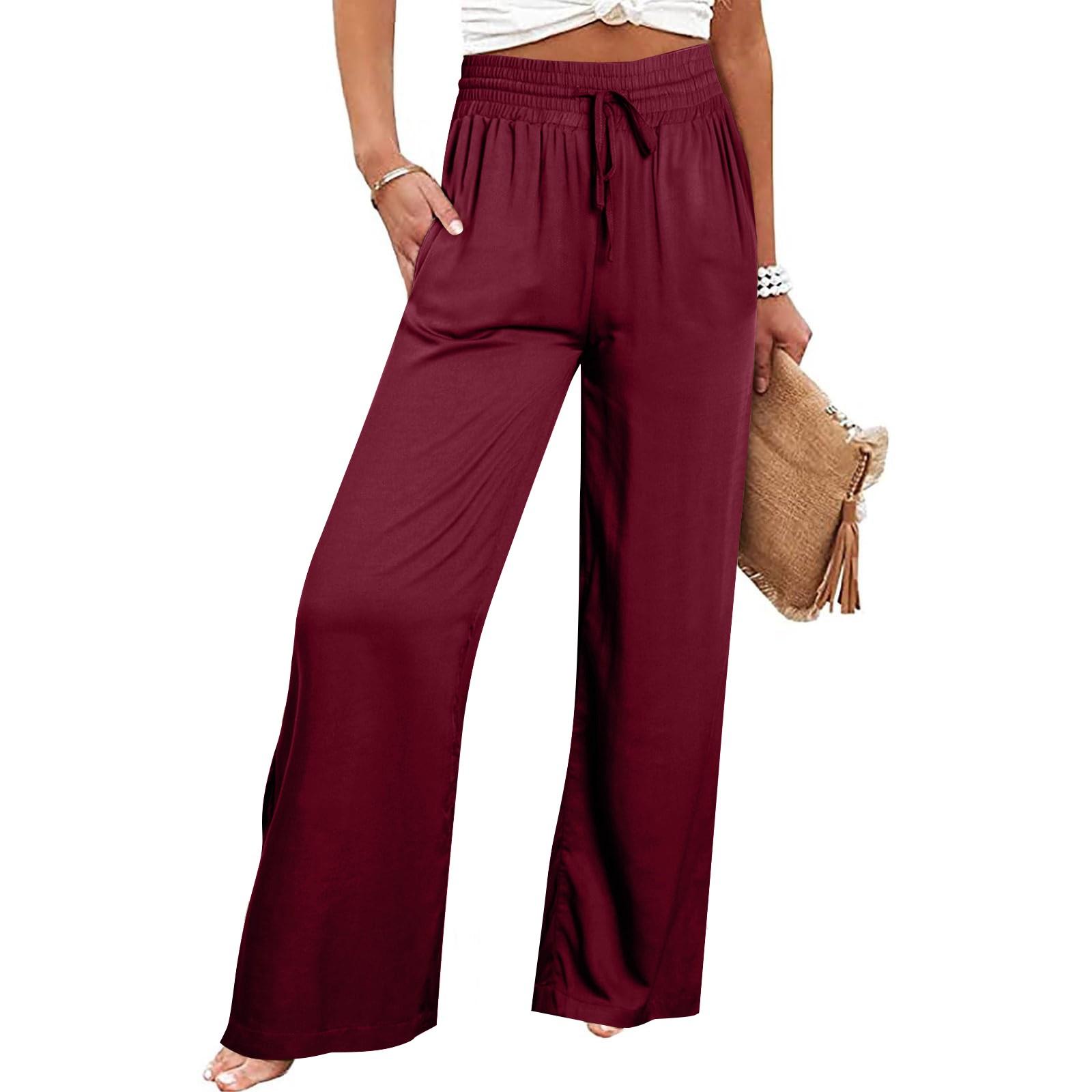 

Широкие брюки для женщин, струящиеся брюки-палаццо с высокой эластичной резинкой на талии, повседневные свободные удобные брюки с карманами XL