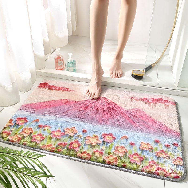 Badezimmerteppichmatte, Weißer Blume Badezimmerteppiche Flauschig Weich Superfeine Faserteppiche Rutschfeste Badematte Maschinenwäsche Plüschmatten, Badezimmerteppich