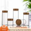 In-stock High Transparency Glass Storage Bottle with Wood Grain Lid for Cordyceps or Tea Portioning.