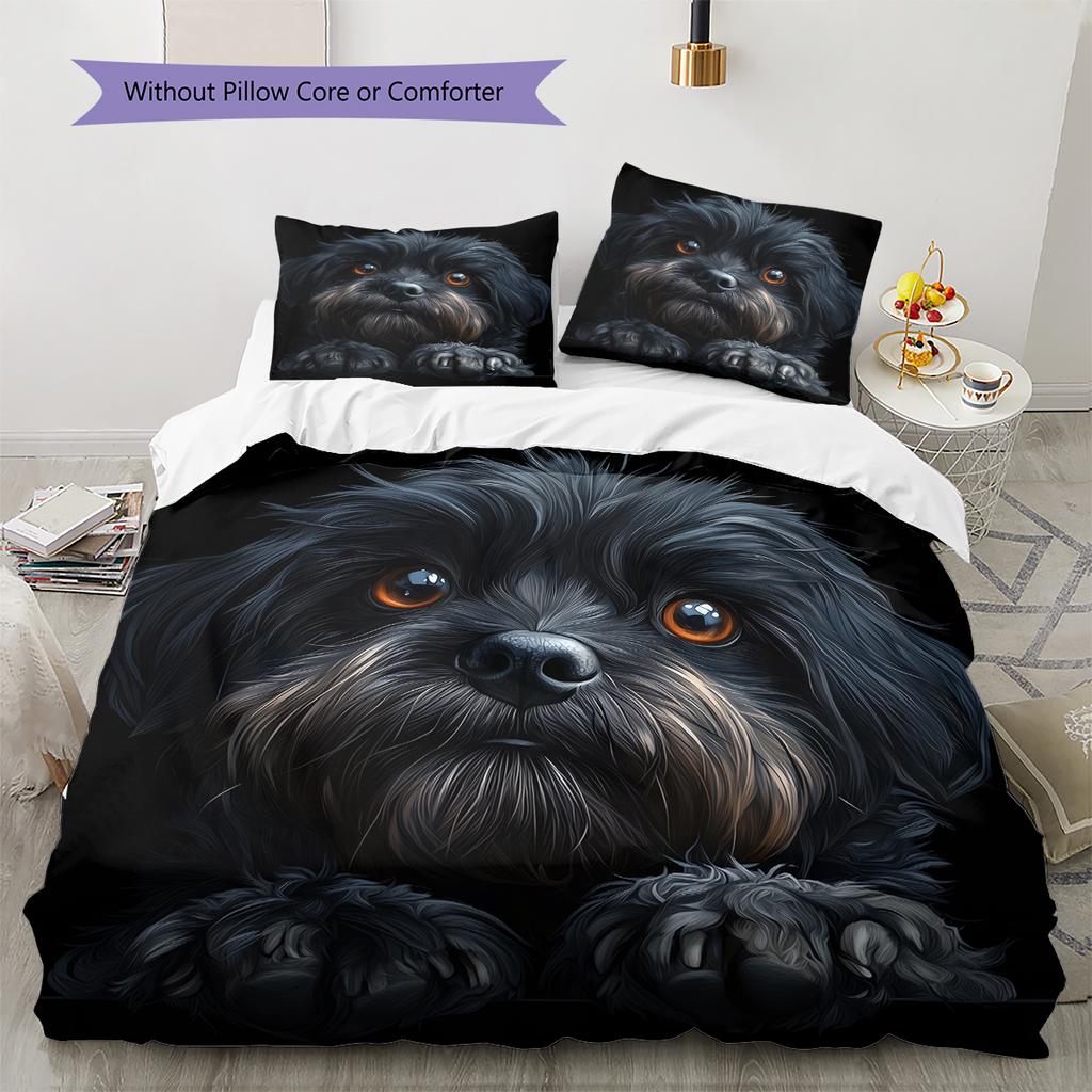 Shih Tzu Muster Bettwäsche Heimdekoration Geburtstagsgeschenk (1 Bettbezug + 2 Kissenbezüge, ohne Füllung)