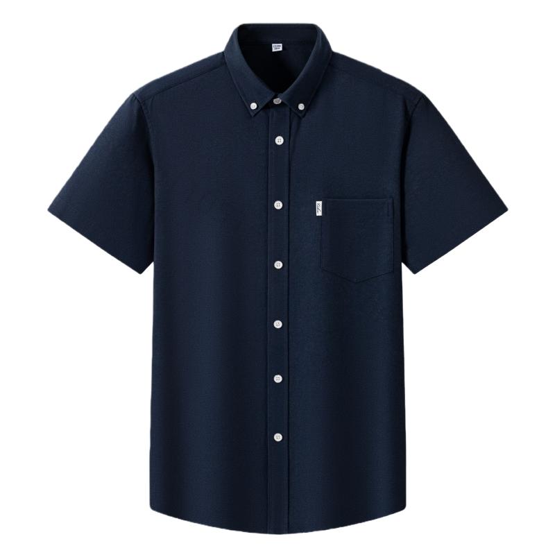 100% Cotton Oxford 3XL Men's Shirts Short Sleeve Regular Fit Formal Single Pocket Work Gray White Shirt