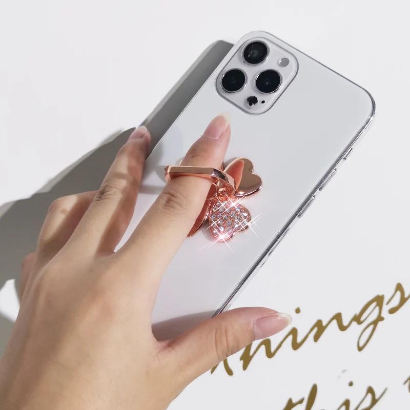 Vierblättriges Kleeblatt Telefon Fingerring Halter Für iPhone Redmi Samsung Kristall Metall Griff Drehung Handy Ständer Halterung