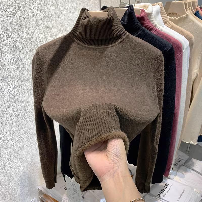 Warm Velvet Fleece Turtleneck Long Sleeve Women's Knit Top