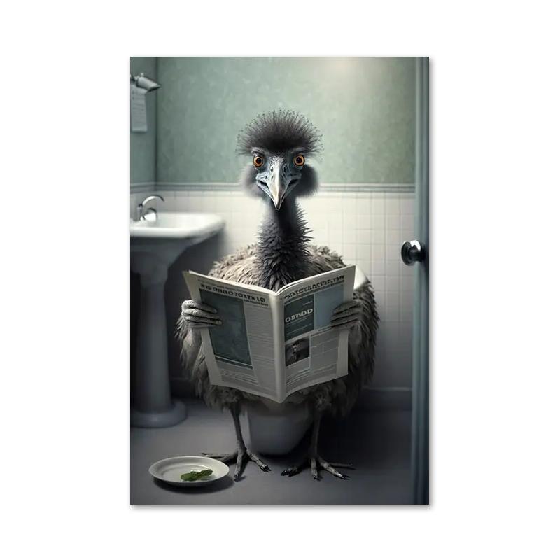 Funny Bathroom Humorous Animal Bear Dog Tiger Sitting On Toilet Reading Newspaper Canvas Painting Posters and Prints Wall Art